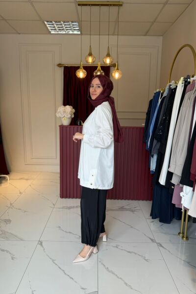 Paraşüt Kumaş Detaylı Tunik (Beyaz)