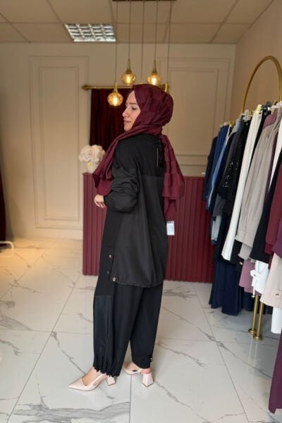Paraşüt Kumaş Detaylı Tunik (Siyah)