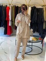 Taş Detaylı Keten Takım