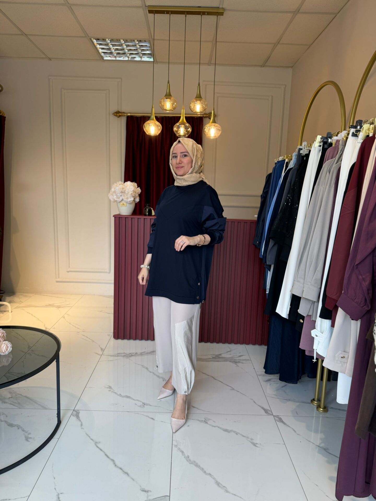 Paraşüt Kumaş Detaylı Tunik (Lacivert)