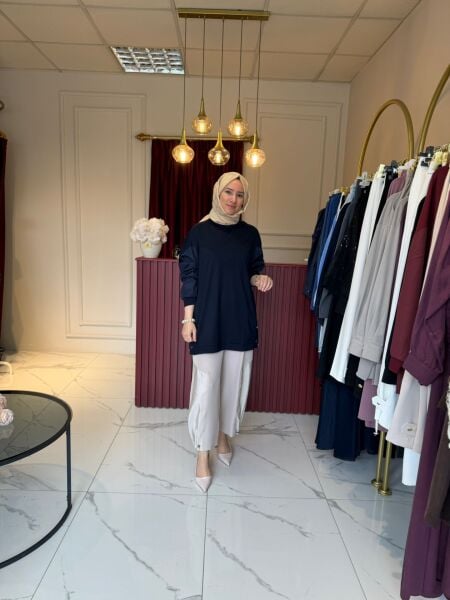 Paraşüt Kumaş Detaylı Tunik (Lacivert)