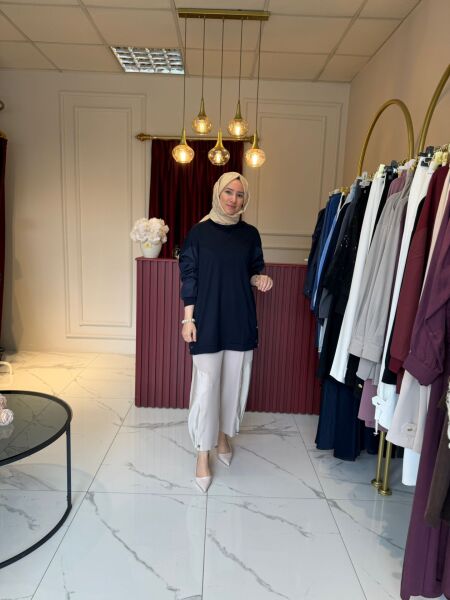 Paraşüt Kumaş Detaylı Tunik (Lacivert)