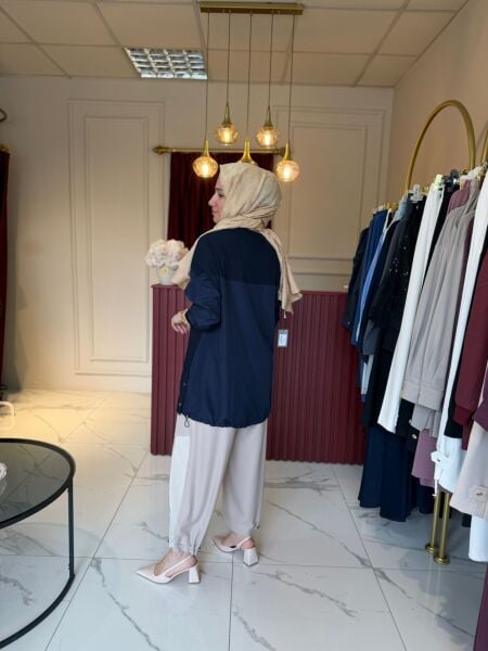 Paraşüt Kumaş Detaylı Tunik (Lacivert)