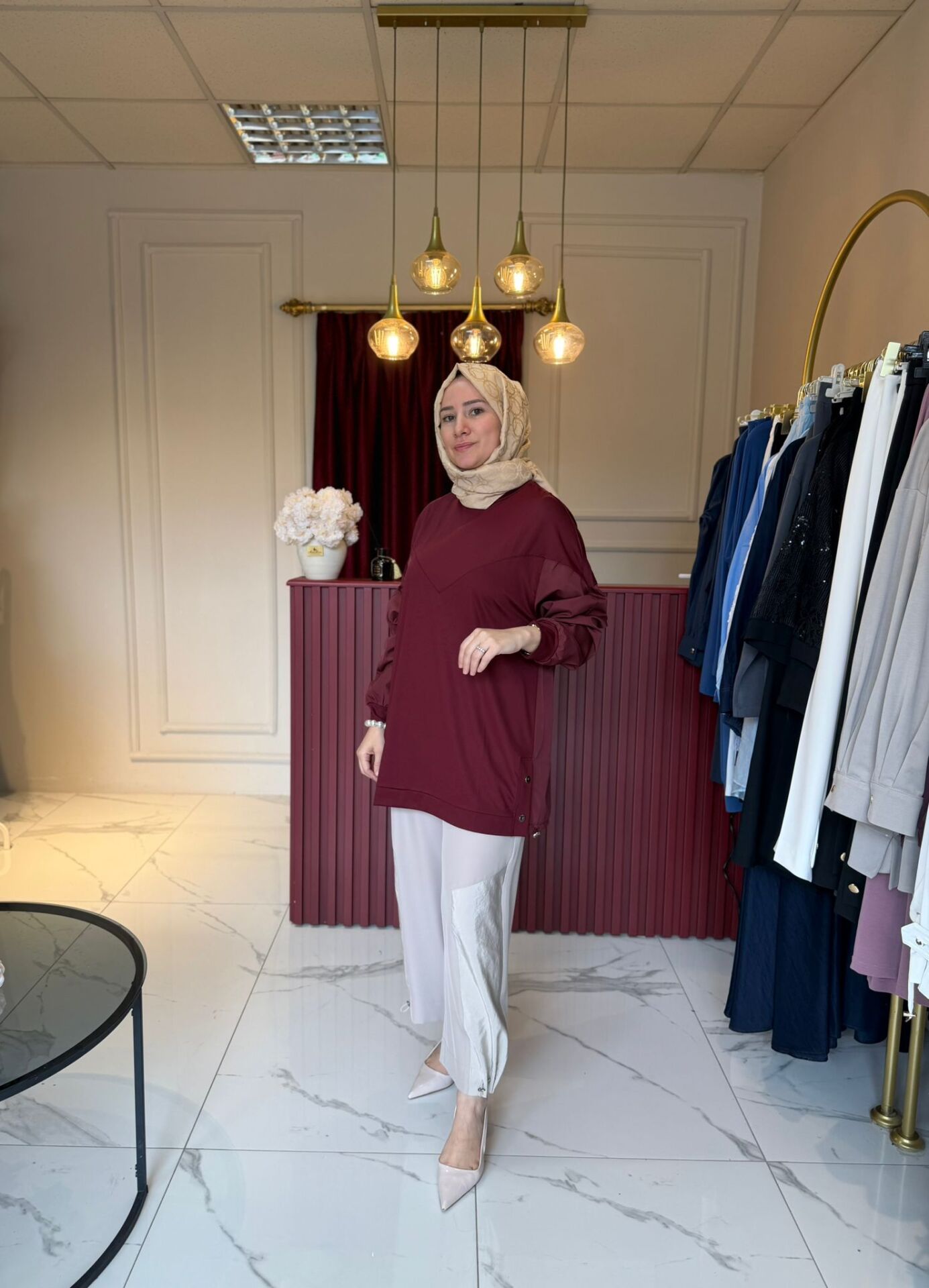 Paraşüt Kumaş Detaylı Tunik (bordo)