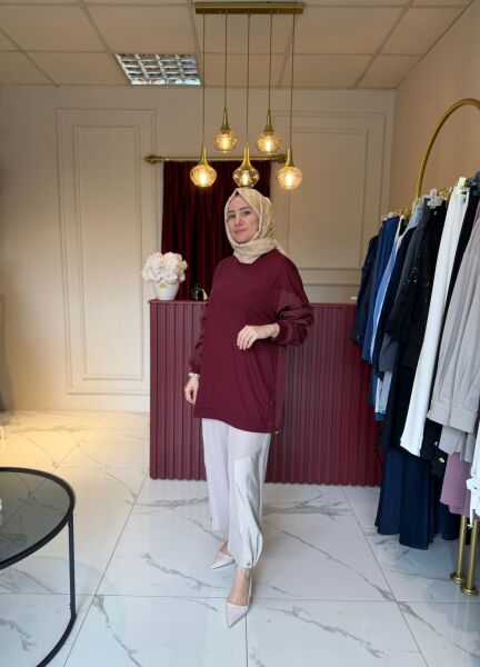 Paraşüt Kumaş Detaylı Tunik (bordo)