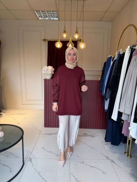 Paraşüt Kumaş Detaylı Tunik (bordo)