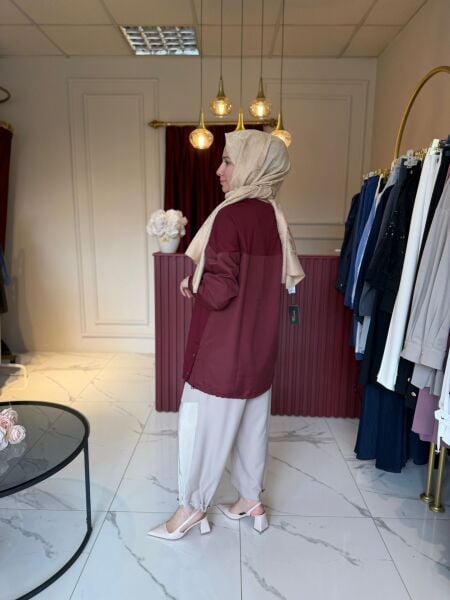 Paraşüt Kumaş Detaylı Tunik (bordo)