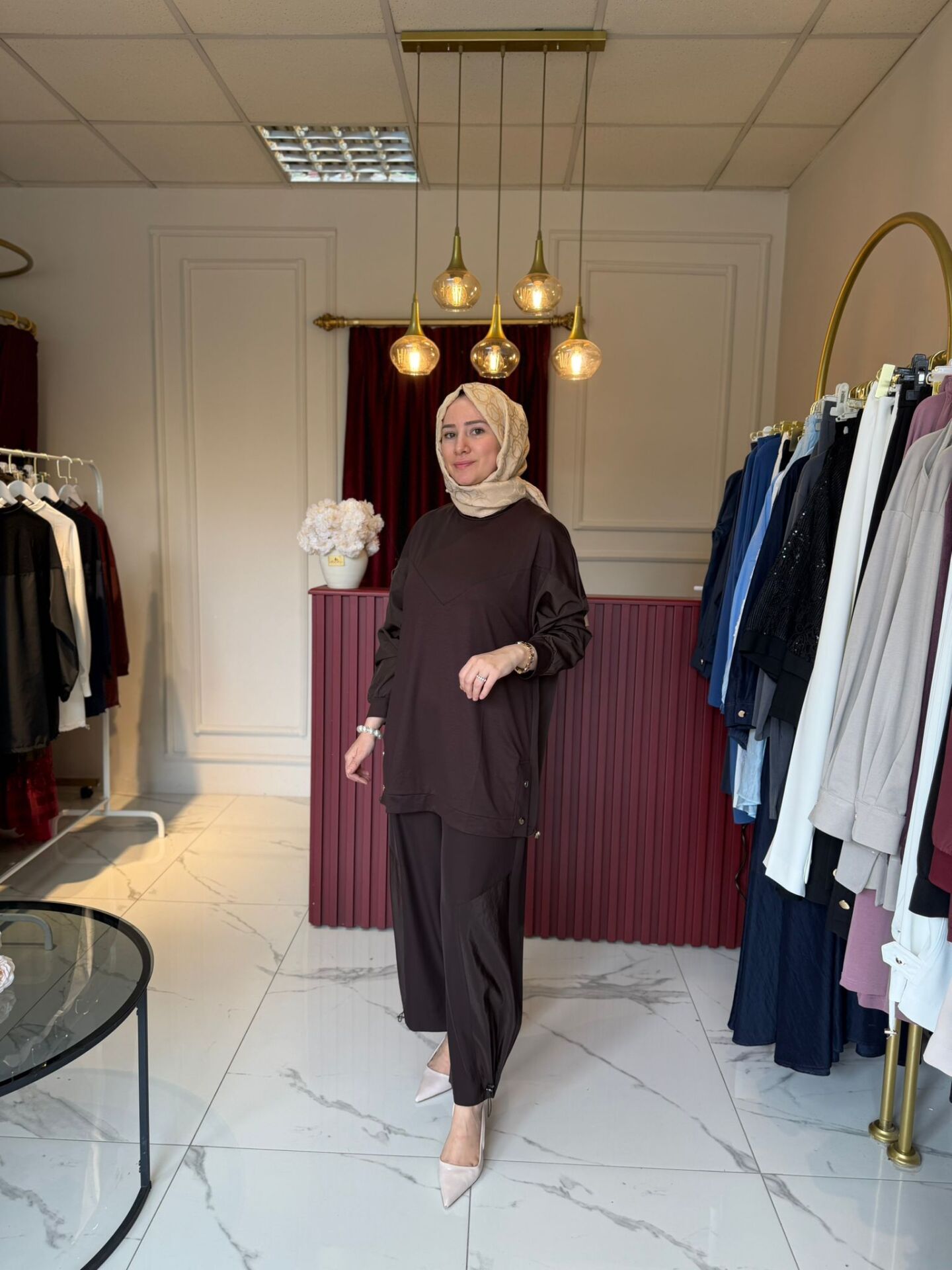 Paraşüt Kumaş Detaylı Tunik (Kahve)