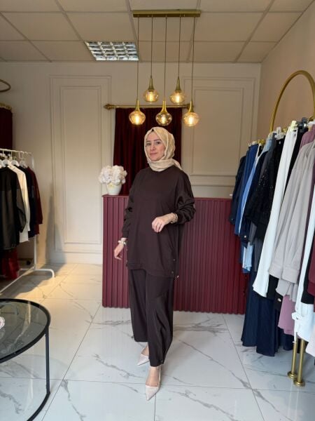Paraşüt Kumaş Detaylı Tunik (Kahve)