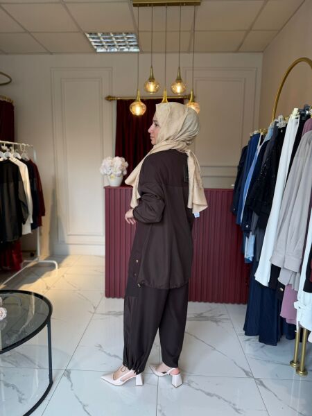 Paraşüt Kumaş Detaylı Tunik (Kahve)