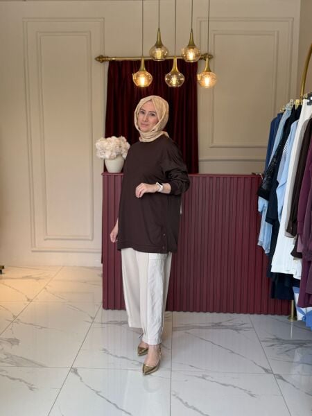 Paraşüt Kumaş Detaylı Tunik (Kahve)