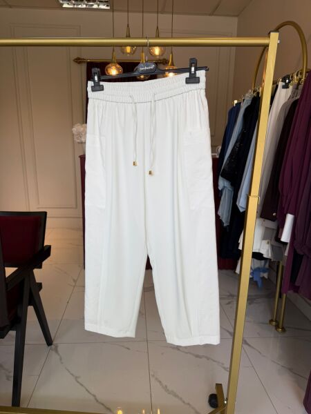 Paraşüt Detaylı Pantolon (Beyaz)