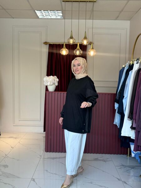 Yanları Uzun Paraşüt Detaylı Pantolon (Beyaz)