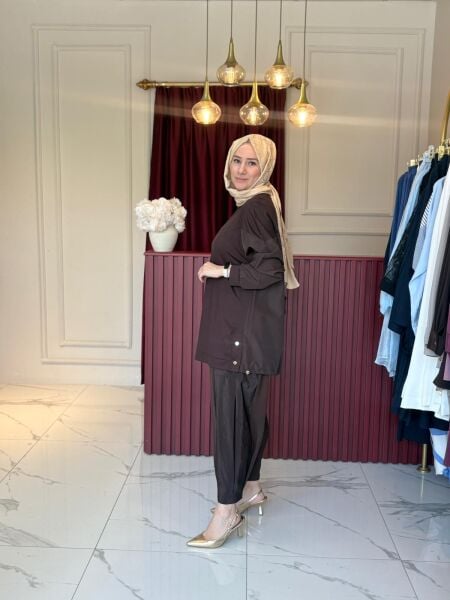 Yanları Uzun Paraşüt Detaylı Pantolon (kahverengi)