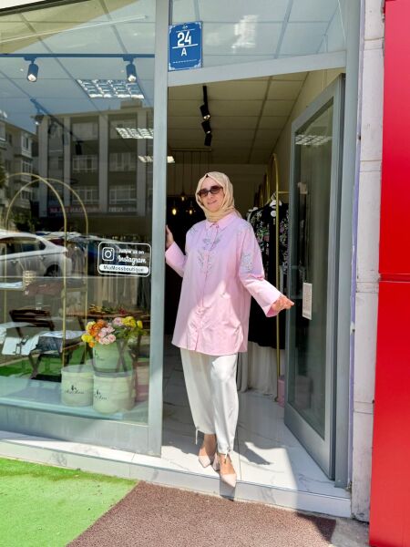 Taş Detaylı Gömlek pudra pembe