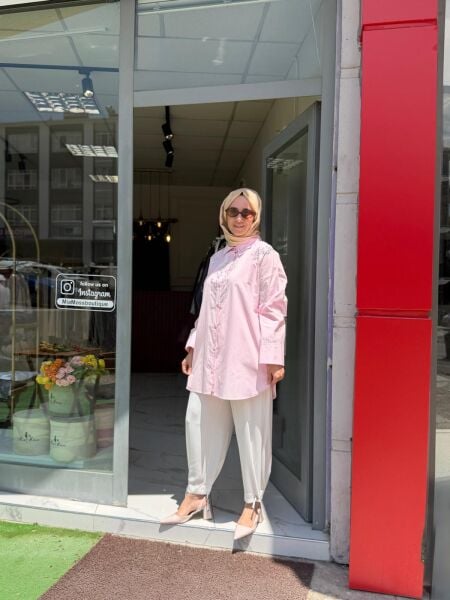Taş Detaylı Gömlek pudra pembe