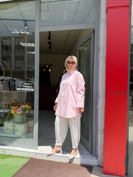 Taş Detaylı Gömlek pudra pembe