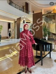 FUŞ DANTEL DETAYLI ELBİSE