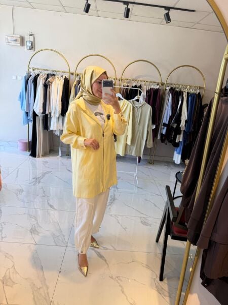 Arka Detaylı Tensel Kap limon sarı