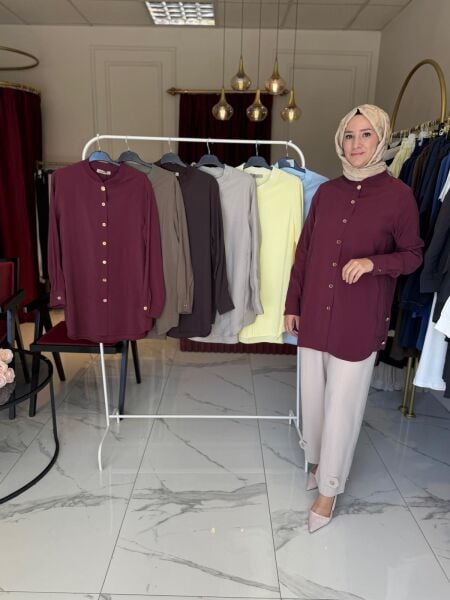 Gold Düğme Detaylı Tensel Gömlek haki