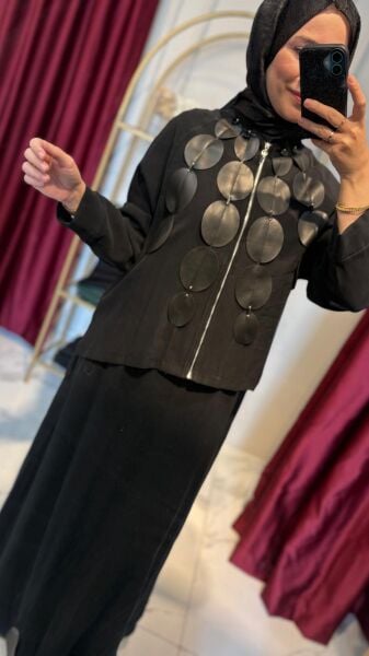 Ceremony Deri Detaylı Ceketli Elbise