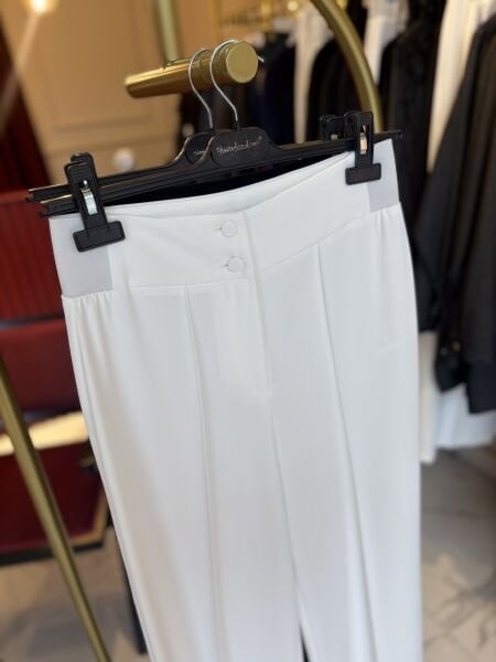 Nervür dikişli palazo kesim pantolon ( Beyaz)