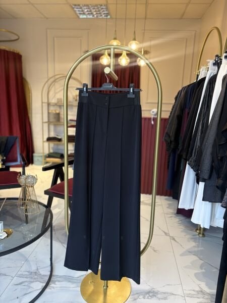 Nervür dikişli palazo kesim pantolon (Siyah)