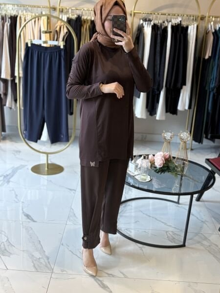 Düğme Detaylı Pantolon ( kahverengi)