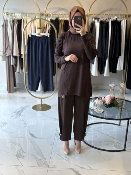 Düğme Detaylı Pantolon ( kahverengi)