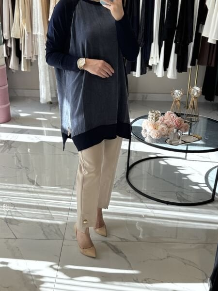 Paça düğme detaylı pantolon