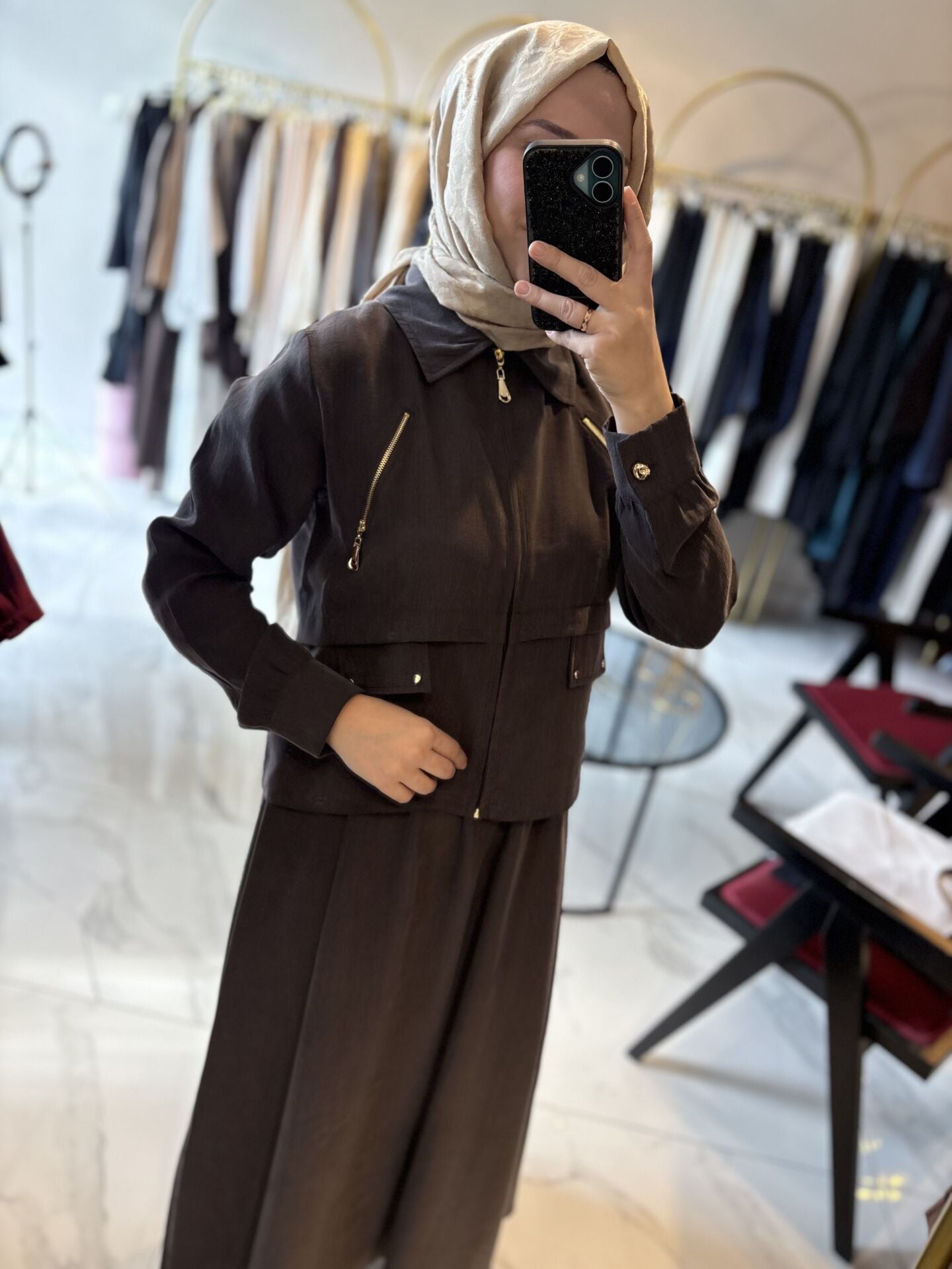 Aveline Ceketli Etekli Takım Kahverengi