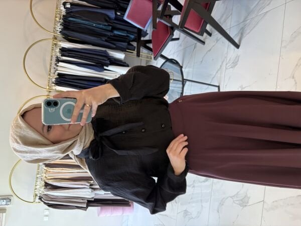 Fular Detaylı Gömlek Siyah