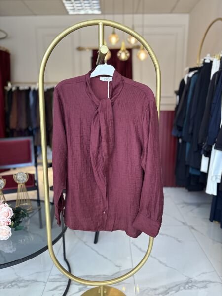 Fular Detaylı Gömlek Bordo