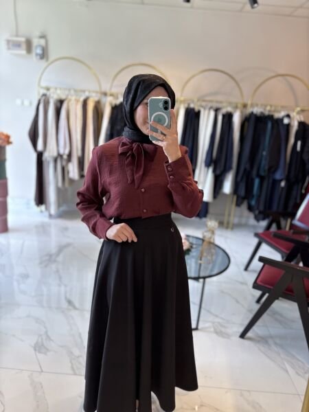 Fular Detaylı Gömlek Bordo