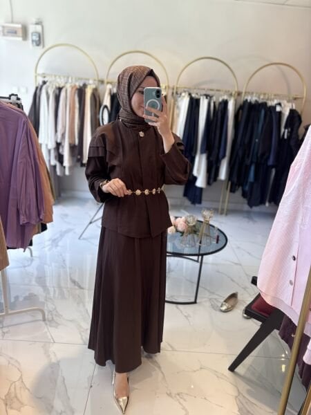 Gold Kemer Detaylı Takım ( Kahverengi)