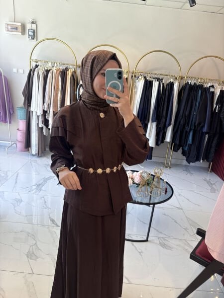 Gold Kemer Detaylı Takım ( Kahverengi)