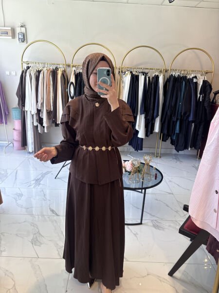 Gold Kemer Detaylı Takım ( Kahverengi)