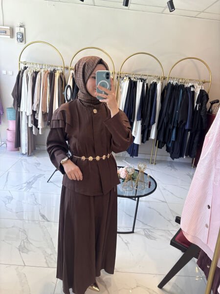 Gold Kemer Detaylı Takım ( Kahverengi)