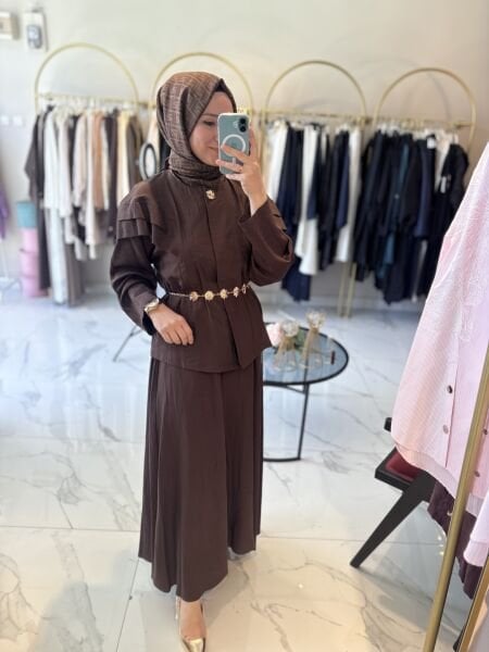 Gold Kemer Detaylı Takım ( Kahverengi)