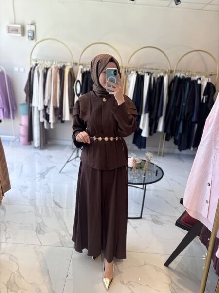 Gold Kemer Detaylı Takım ( Kahverengi)