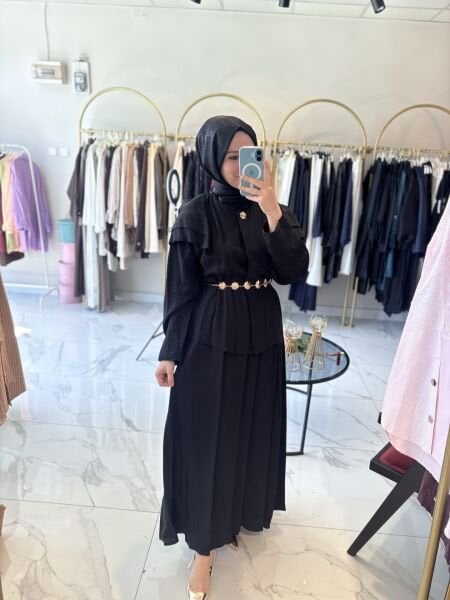 Gold Kemer Detaylı Takım ( siyah )