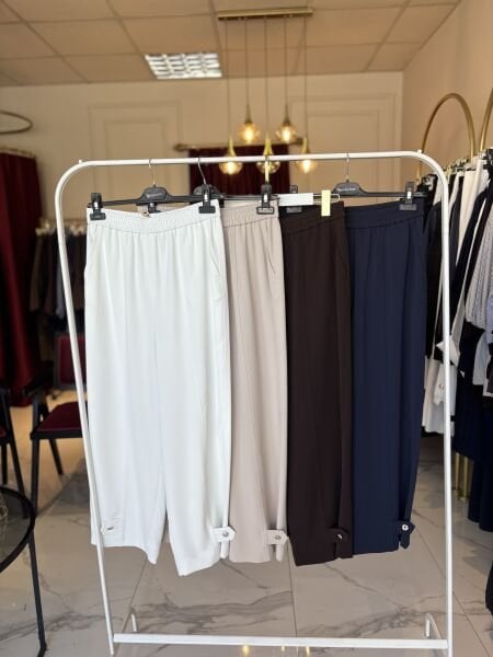 Paça Düğme Detaylı Pantolon ( beyaz)