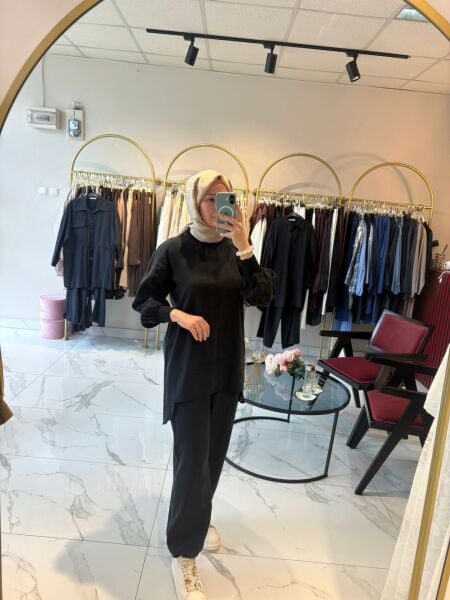 Asimetrik pantolonlu takım (siyah)