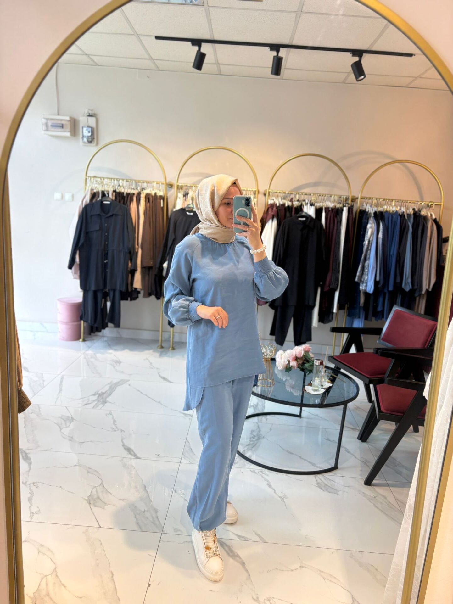 Asimetrik pantolonlu takım (mavi)