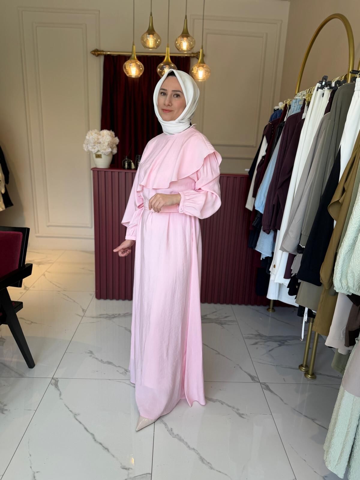 Luna Volan Elbise (şeker pembe)