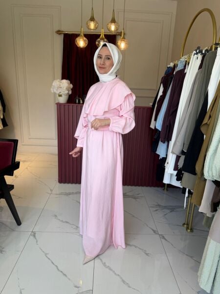 Luna Volan Elbise (şeker pembe)