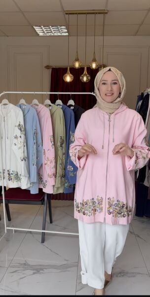 Pul İşlemeli Ceket (Pudra Pembe)