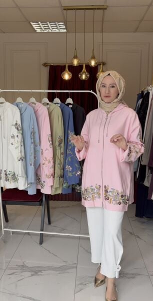 Pul İşlemeli Ceket (Pudra Pembe)